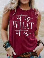 Letter Print Crew Neck Tank Top Sleeveless Casual Summer Women's Top