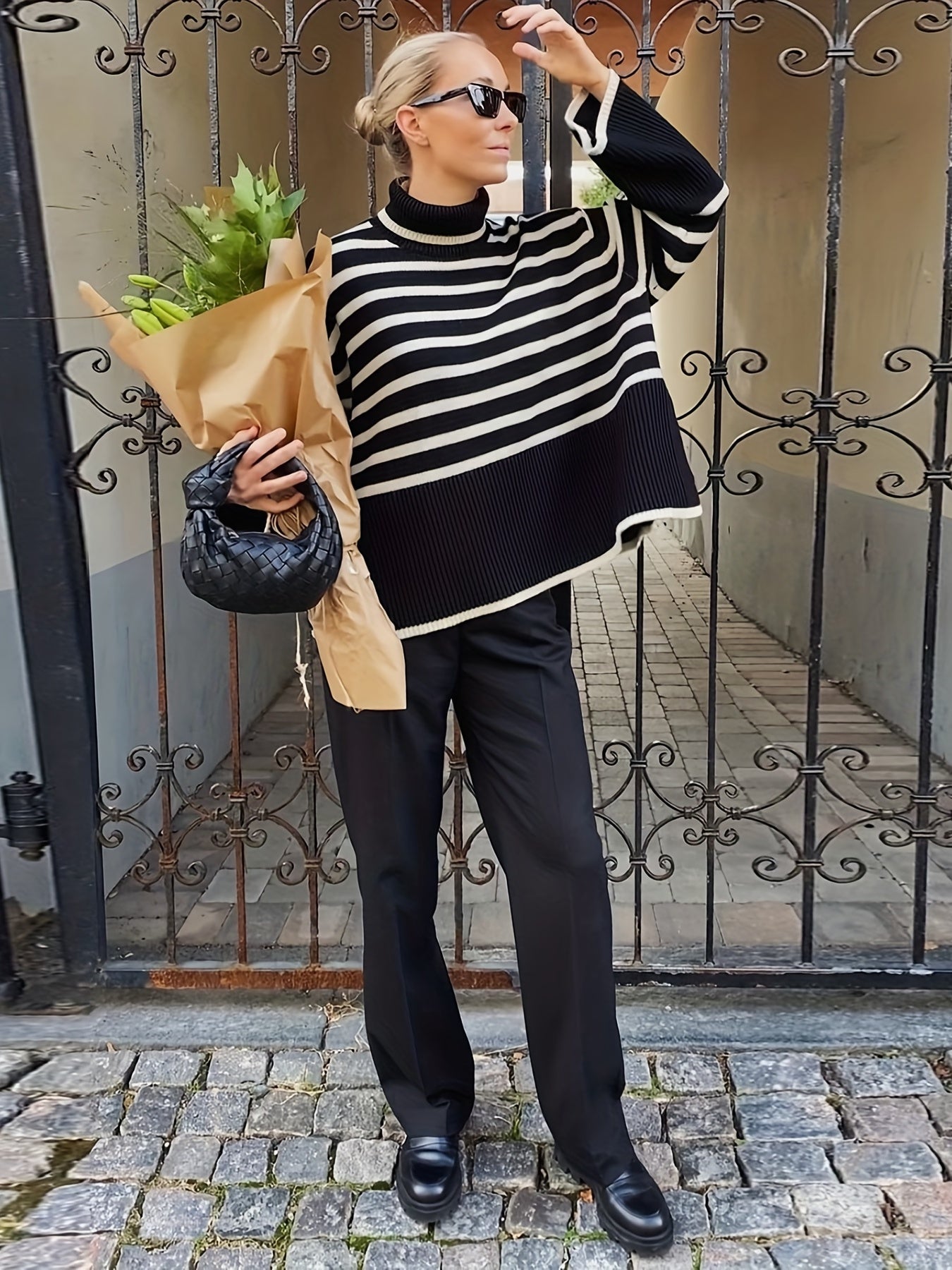 Y2K Striped Turtle Neck Sweater