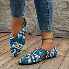 Women's Geometric Pattern Flat Shoes Point Toe Slip On Lightweight Shoes