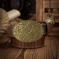 Western Style Vertical Grain PU Leather Belt For Men