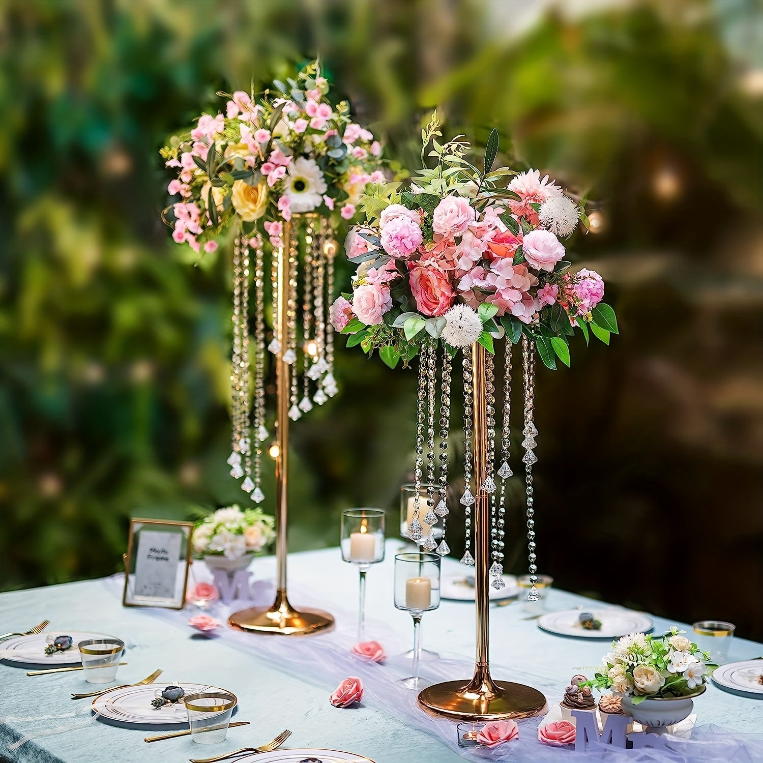 2pcs Tall Wedding Centerpieces Silvery Vases Crystal Flower Vase