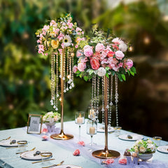 2pcs Tall Wedding Centerpieces Silvery Vases Crystal Flower Vase