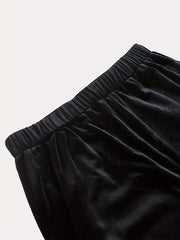 Velvet Wide Leg Pants Elastic Waist Spring Fall Women's Clothing