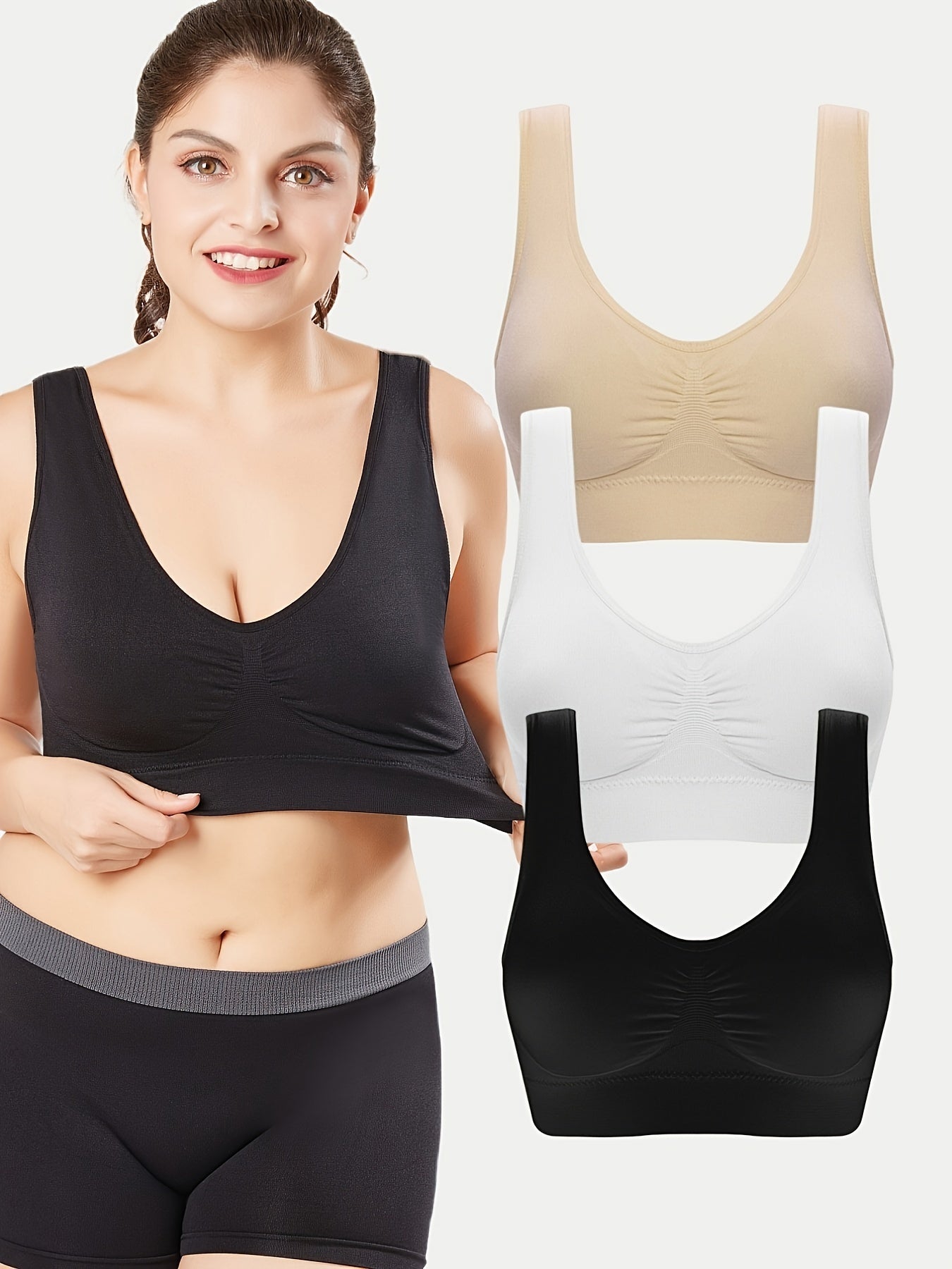 3 Pack Plus Size Basic Bras Set Women's Plus