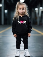 OERYUI 2pcs Heart Graphic MOM Hoodies Pants Set For Kids Spring Fall