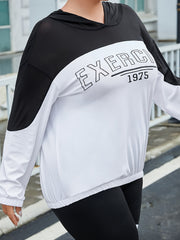 Colorblock Letter Print Hoodie Sports Top Plus Size
