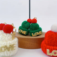 Vintage Christmas Knitted Hat Keychain Set - Adorable Gift for Women