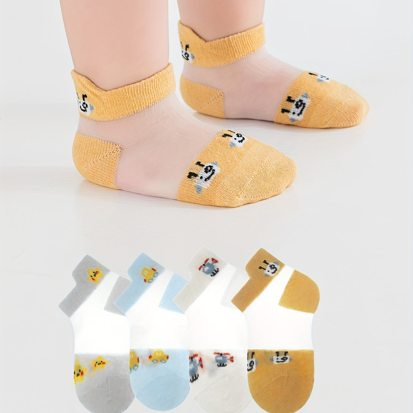 4 Pairs Baby Cartoon Car Robot Helicopter Ankle Socks Summer Toddlers