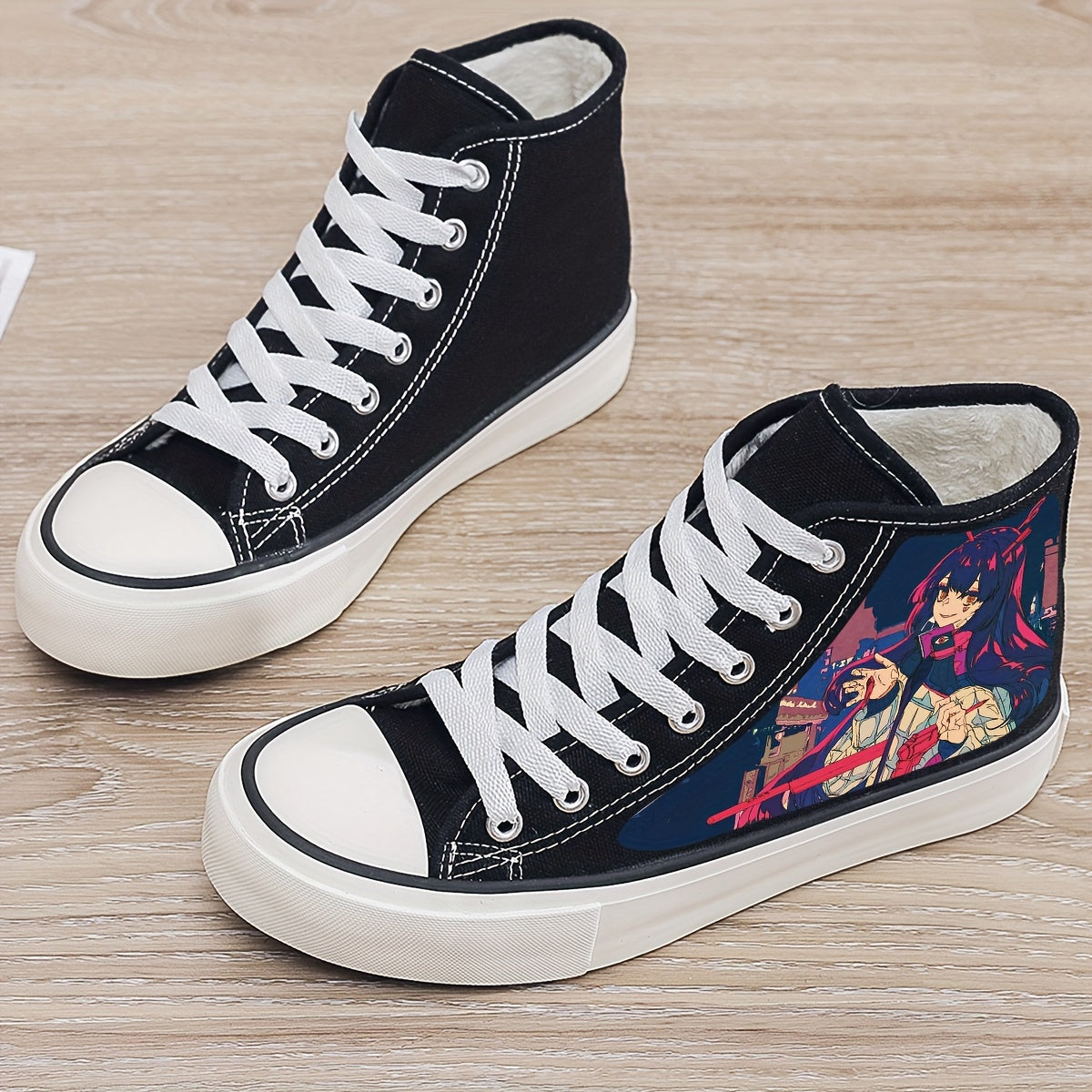 Anime Pattern High Top Skate Shoes with Plush Lining