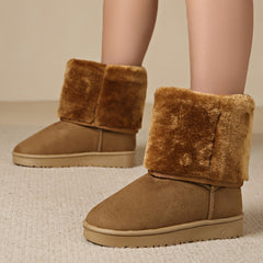 Fluffy Fur Lined Snow Flat Boots for Women