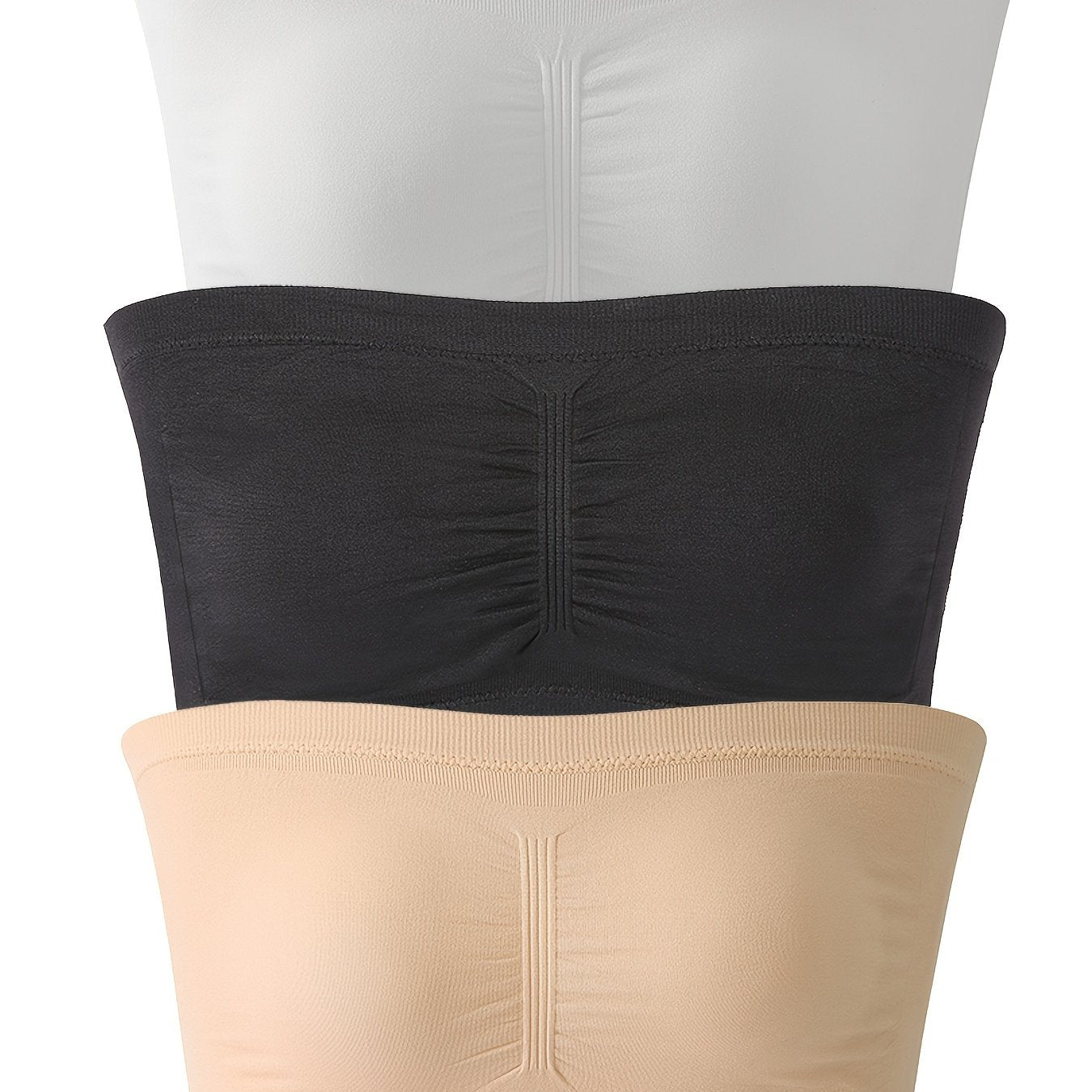 3 Pack Plus Size Ruched Seamless Strapless Bra Women's Plus Tube Top Set
