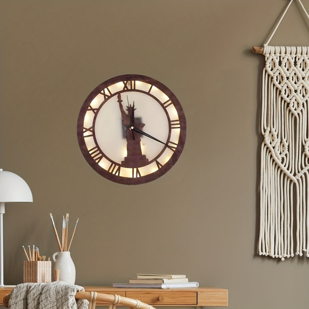 Voice Control Goddess Shape Wooden Clock LED Retro Wood Decor