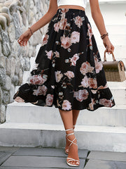 Floral Print Elastic Waist Skirt for Women