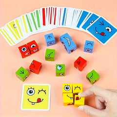 Wooden Face Pattern Building Blocks Puzzle Toy