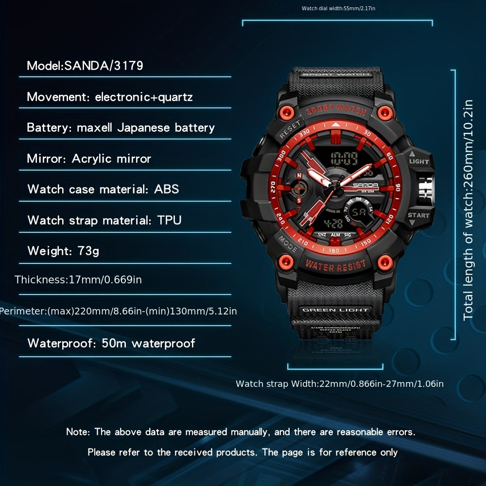 SANDA Waterproof Mens Watch Boys Watch Multifunctional Glow Diving Watch