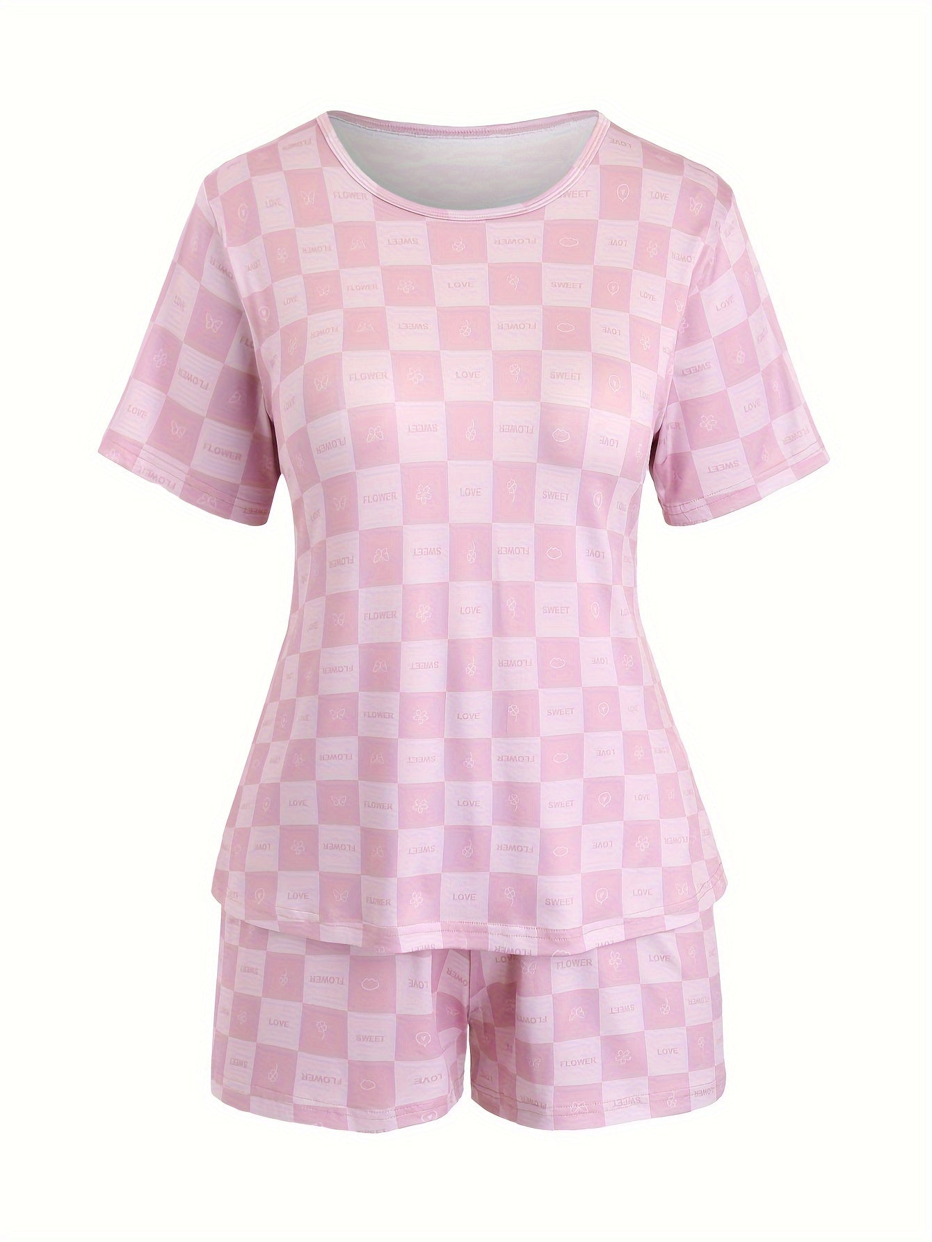 Checkered & Letter Print Pajamas Set