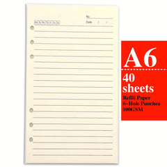 A6 Lined Refill Paper 40 Sheets 80 Pages for 6 Ring Binders