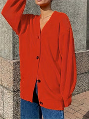 Solid Button Up Lantern Sleeve Cardigan