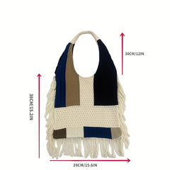 Colorblock Knitted Hobo Bag Large Capacity Retro Shoulder Bag Women's Casual Han