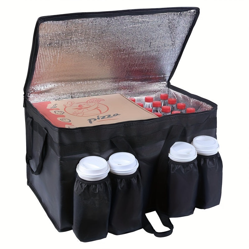 Large Insulated Food Transport Bag with Cup Holder and Beverage Bag
