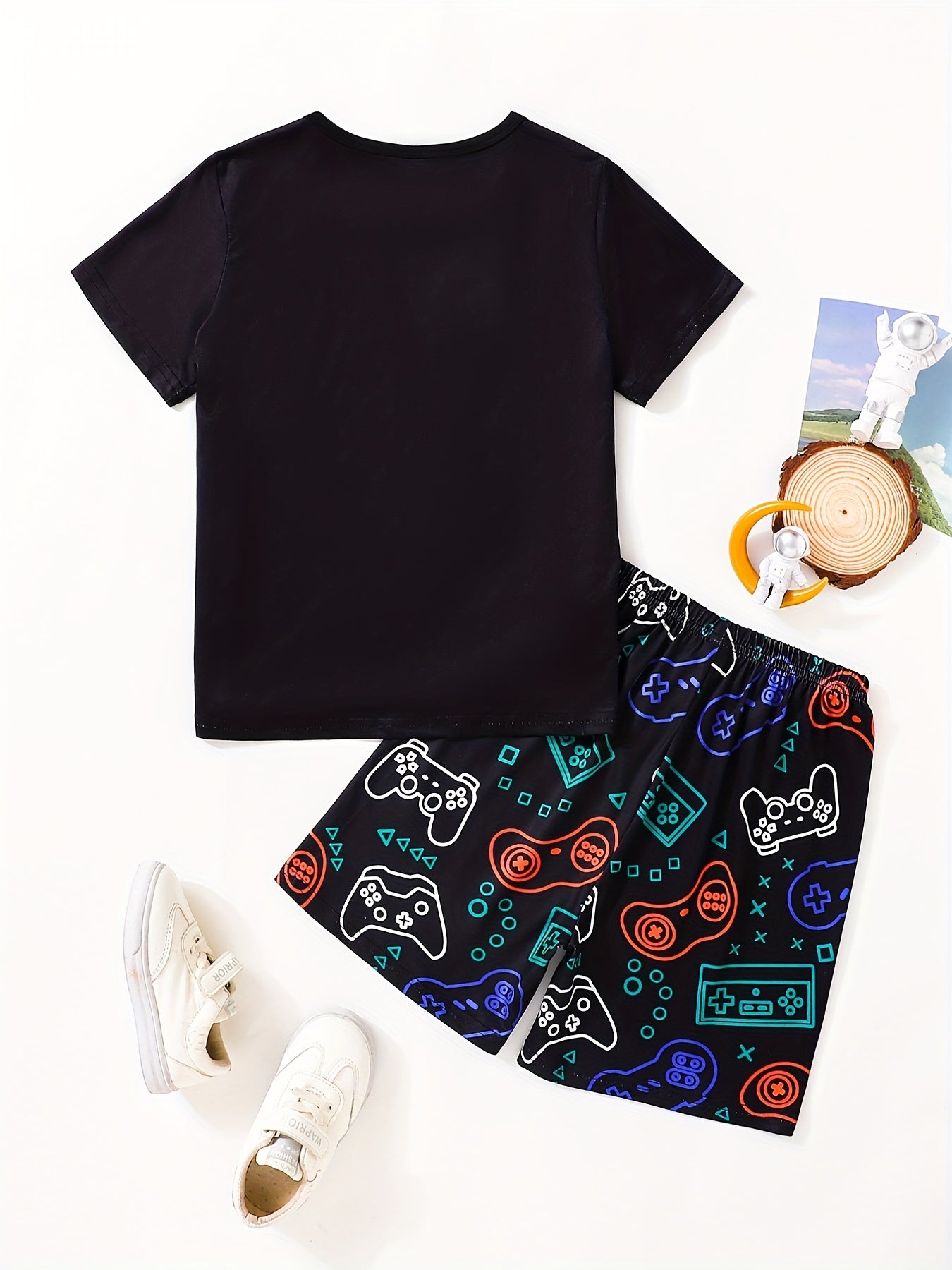 Boys Astronaut Skater Graphic T-shirt & Gamepad Shorts Set