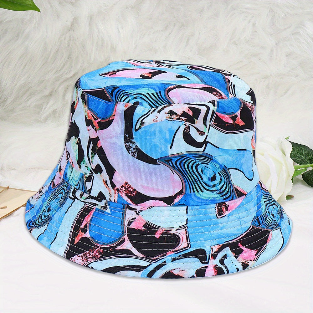 Geometric Pattern Bucket Hat Sun Shade Double-Sided Sunhat
