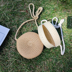 Girls Straw Bag Coin Purse Flower Decor Shoulder Bag