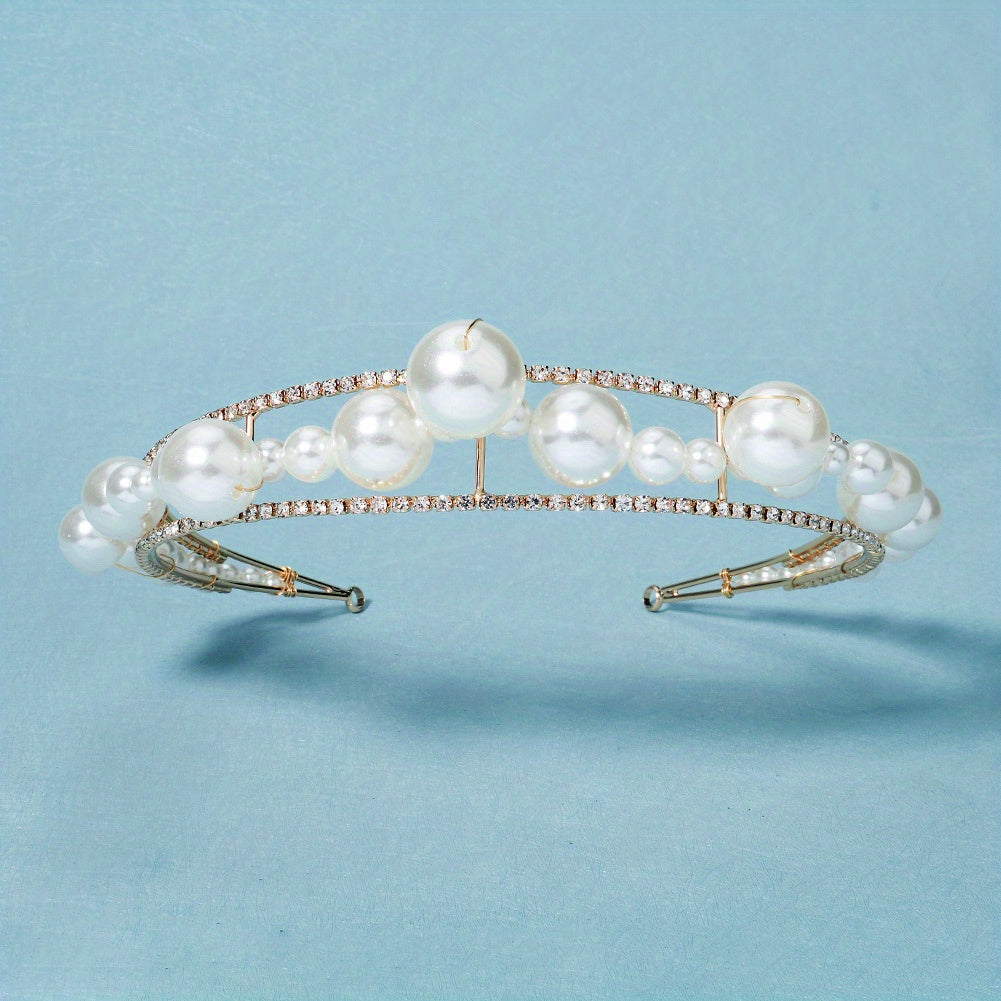 Rhinestone Headband Faux Pearl Beads Crown Hair Accessories