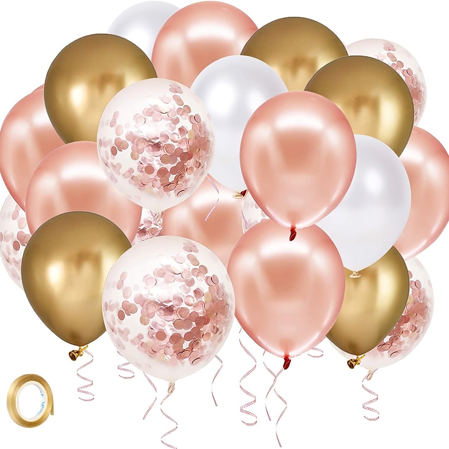 50pcs 12in Rose Golden Confetti Balloon Set - Party, Wedding Shower Decoration