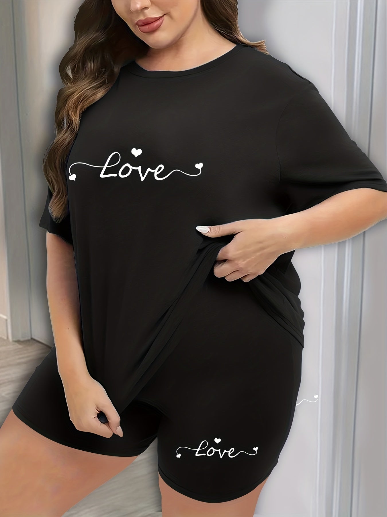 Heart & Letter Print 2 Piece Pajama Set