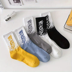 Breathable Athletic Socks Letter Block Crew Socks
