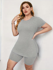 Solid Top & Biker Shorts Outfit Set