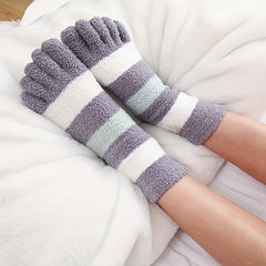 Colorblock Striped Socks Warm & Comfy Fuzzy Five Fingers Stockings
