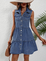 Sleeveless Denim Dress with Flap Pockets