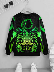 Green Scorpion Print Kid's Sweatshirt Unisex Pullover Top