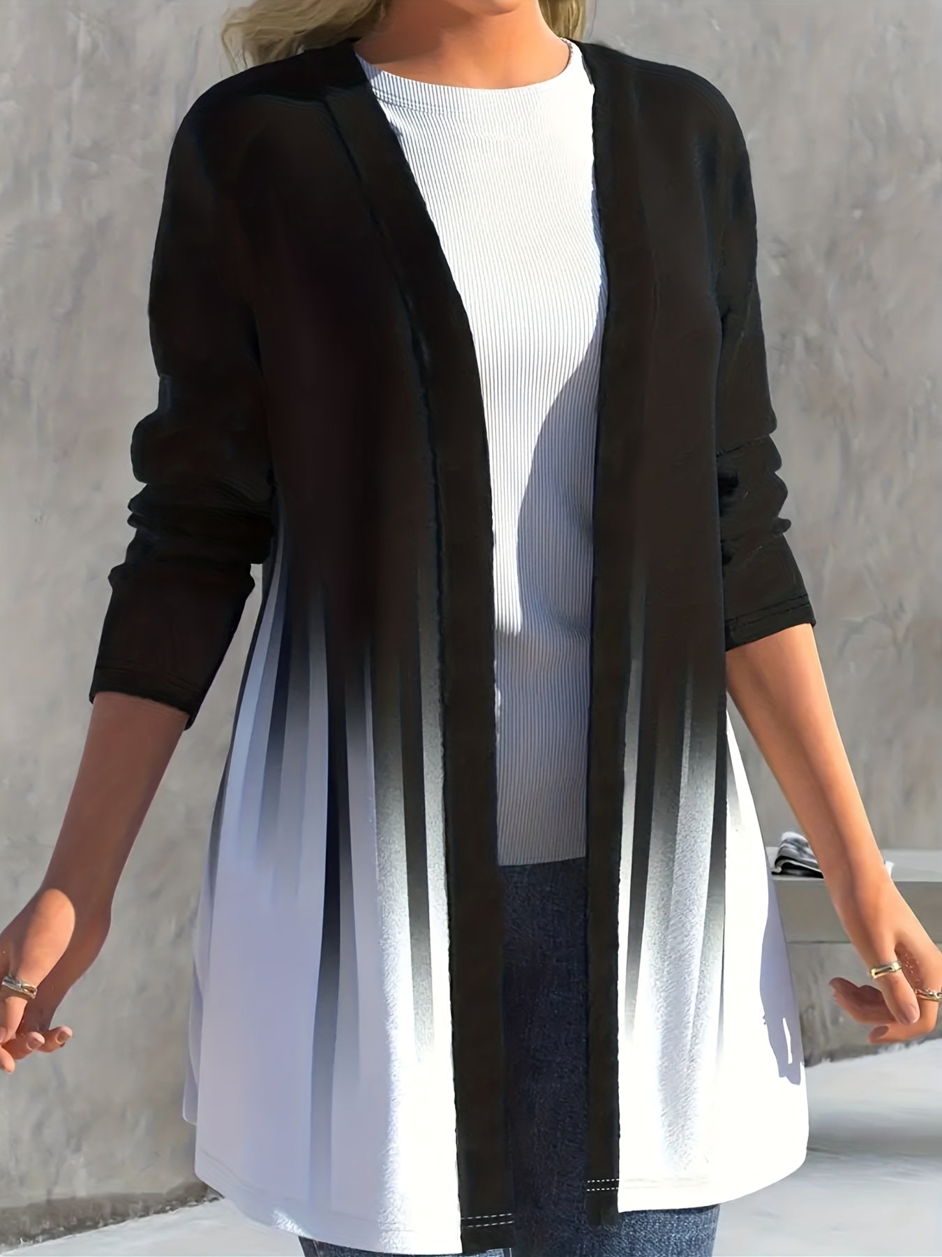 Women's Plus Ombre Long Sleeve Open Front Cardigan