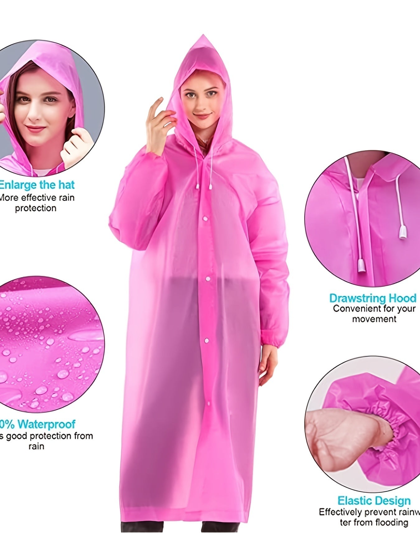 Retro Reusable Cycling Rain Poncho Hooded Jacket