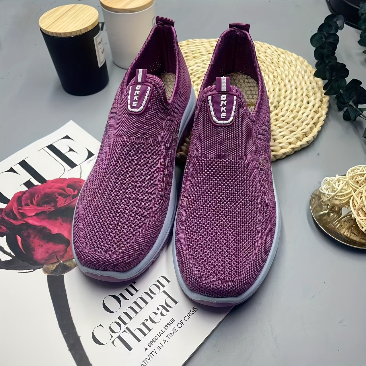 Women's Solid Mesh Slip On Sneakers Soft Sole Outdoor Shoes