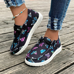Skull & Floral Pattern Low Top Slip On Shoes for Women
