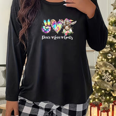 Heart & Gesture Long Sleeve Crew Neck Home Wear Tee