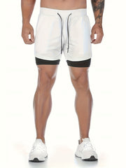 Men's 2 in 1 Double Layer Stretch Sports Shorts