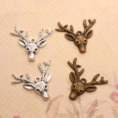 10pcs Retro Christmas Deer Head Pendants Alloy Metal Jewelry DIY