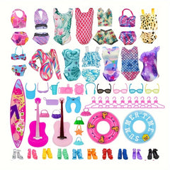 40pc Doll Clothing & Accessories Playset with Shoes, Handbags, Surfboard, Guitar