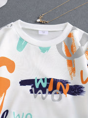 Graffiti Letter Print Boys Casual Pullover Sweatshirt