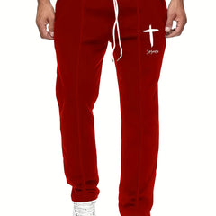 Cross Pattern Casual Stretch Drawstring Pants Men's Spring Summer Outdoor