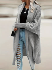 Casual Cardigan Women's Plus Solid Bat Sleeve Open Front