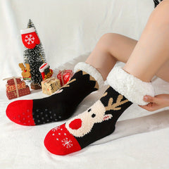 6 Pairs Christmas Elk Print & Plush Lined Women's Socks