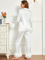 Satin Pajama Set Long Sleeve Top & Lounge Pants Women's Sleepwear