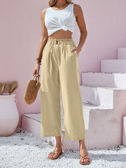 Wide Leg Button Front Casual Pants for Women