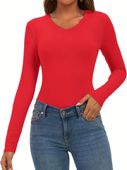 Long Sleeve Round Neck Jumpsuit Solid Yoga Sports Bodysuit Women's Activewear